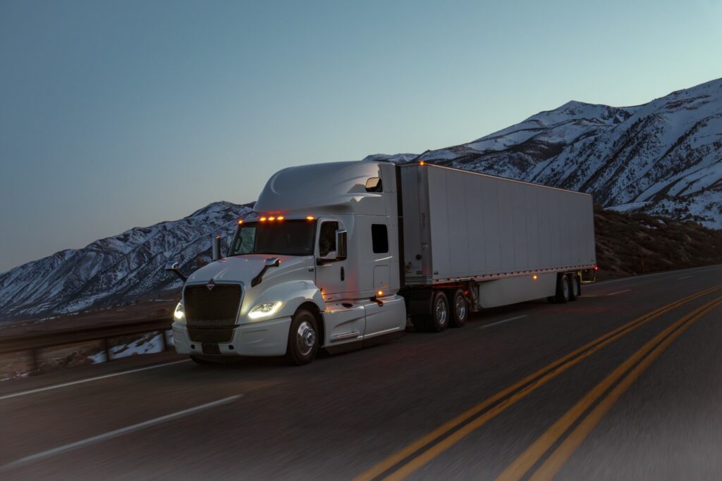 Picture of an International LT truck on the highway
