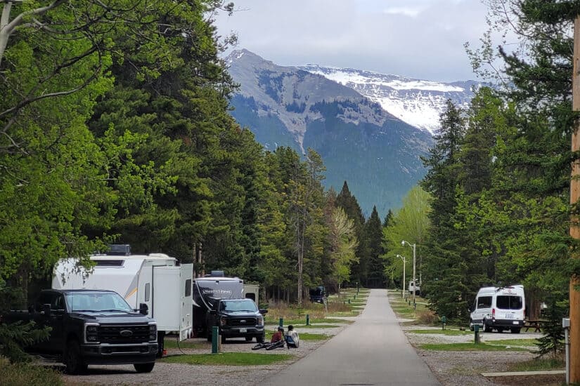 A variety of RV types at Tunnel Mountain Trailer Court.