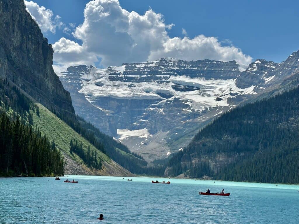 Kayakers enjoy Lake Louise.
